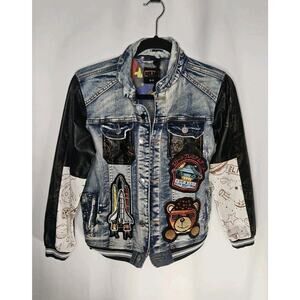 Elite Premium Denim Mocha Jacket Kids 10-12 Patches Streetwear